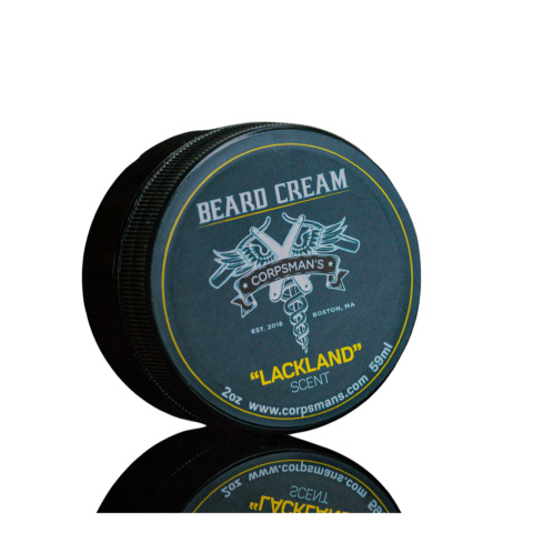 Corpsman's Apothecary Beard Cream – nawilżający balsam do brody z olejem migdałowym, dostępny w zapachach Lackland i Lejeune.